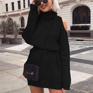 Womens Turtleneck Off Shoulder Knitted Sweater Dress - Free shipping