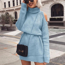 Load image into Gallery viewer, Womens Turtleneck Off Shoulder Knitted Sweater Dress - Free shipping