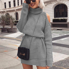 Load image into Gallery viewer, Womens Turtleneck Off Shoulder Knitted Sweater Dress - Free shipping