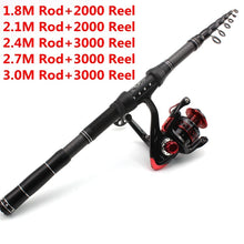 Load image into Gallery viewer, 1.8m 2.1m 2.4m 2.7m 3.0m Carbon Fiber Telescopic Fishing Rod with Reel - Free Shipping