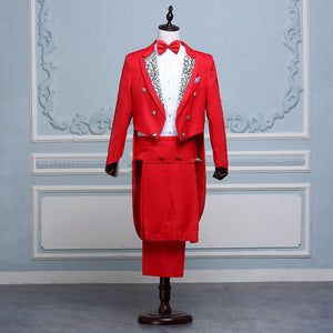 Men White, Black, Red Fancy Tail Coat Suit - Great for stage outfit or anything you need a fancy suit for - Free Shipping